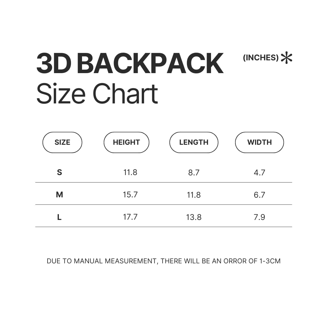 3D Backpack Size Chart - Corpse Bride Store