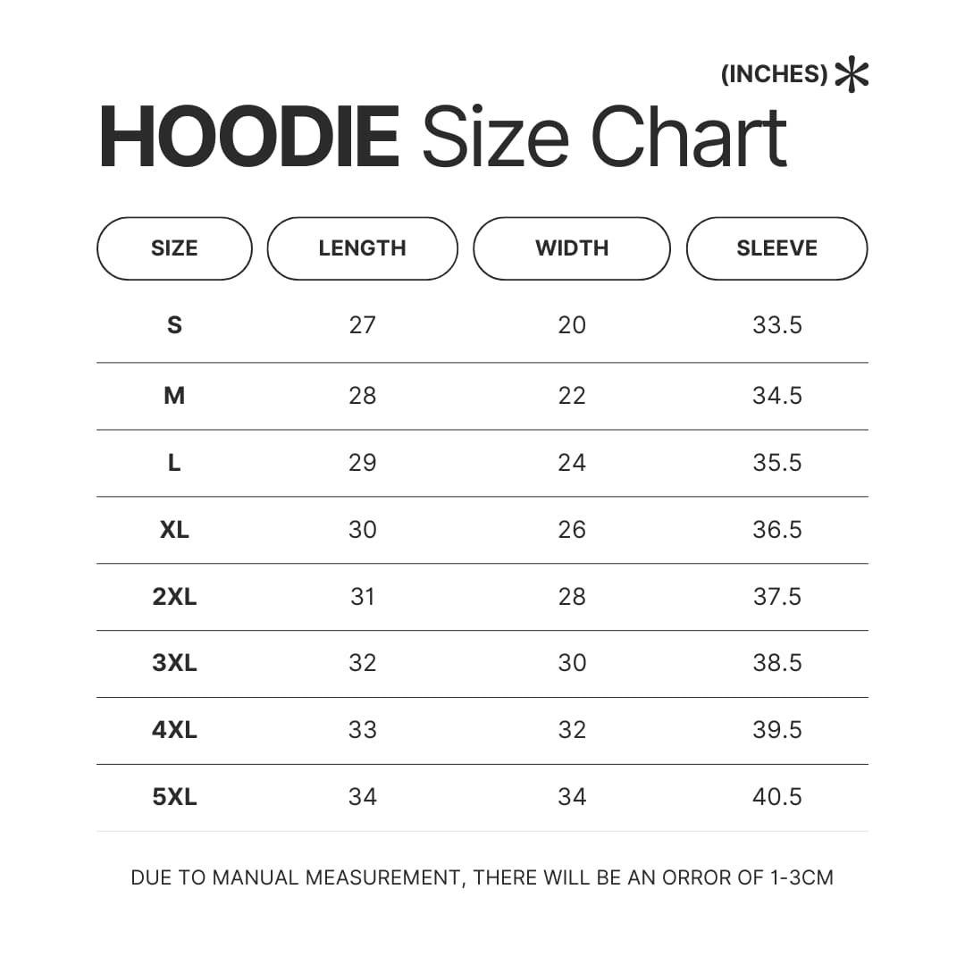 Hoodie Size Chart - Corpse Bride Store