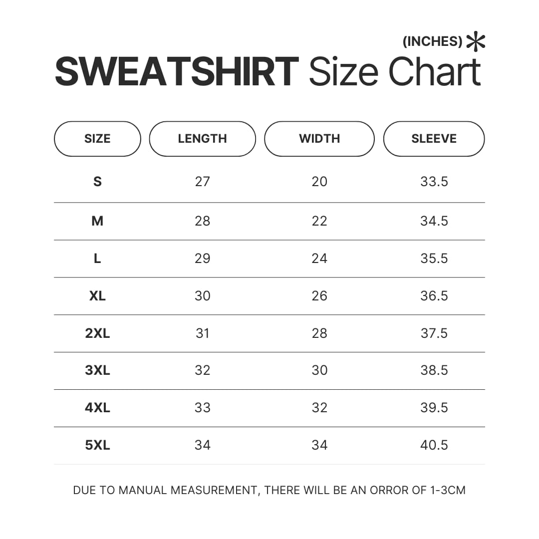 Sweatshirt Size Chart - Corpse Bride Store