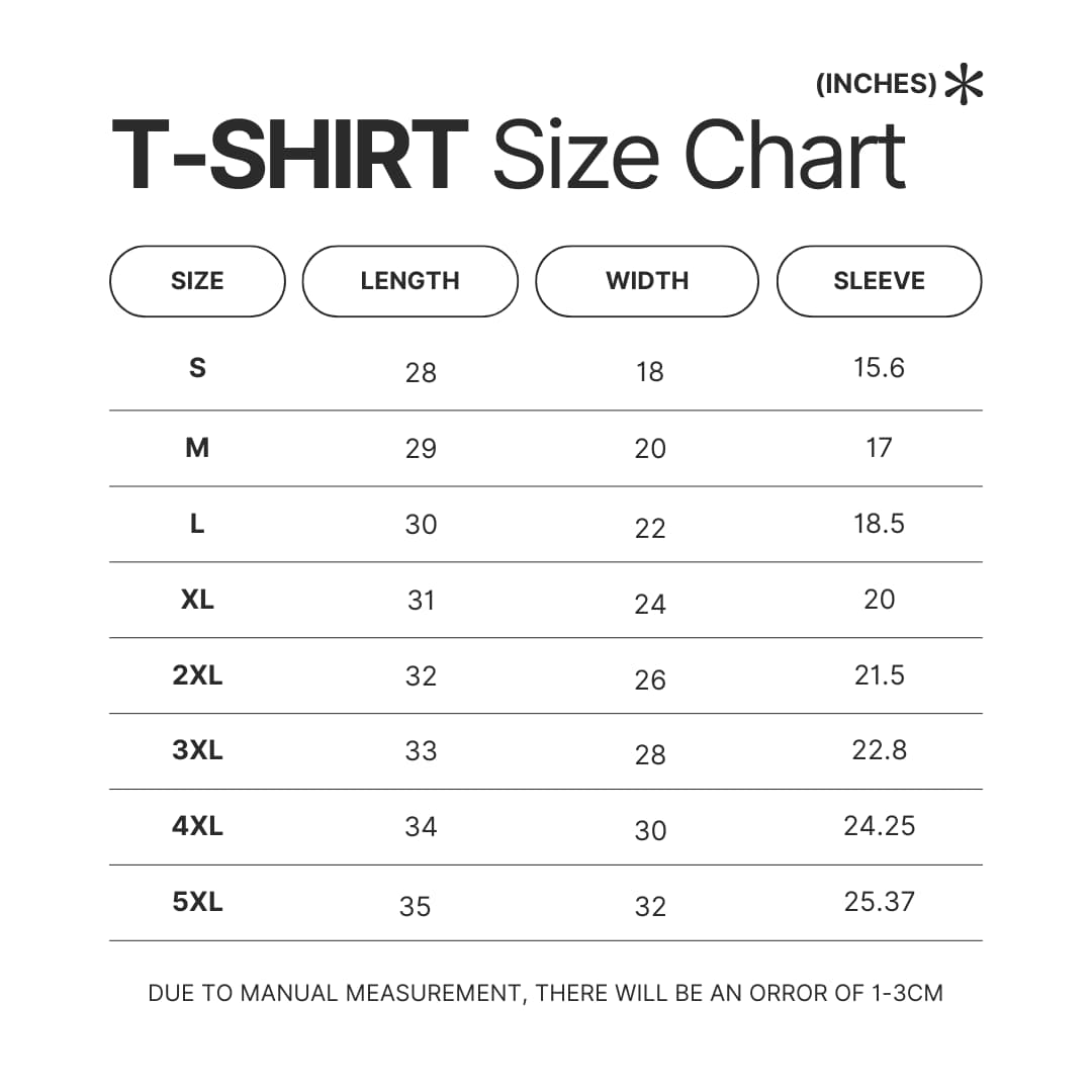T shirt Size Chart - Corpse Bride Store